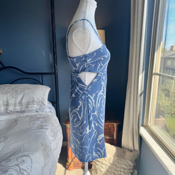 Blue and White Marble Swirl Side Cut Out Mini Party Dress - Picture 4 of 11